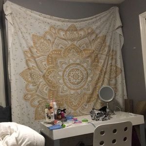 gold and white tapestry